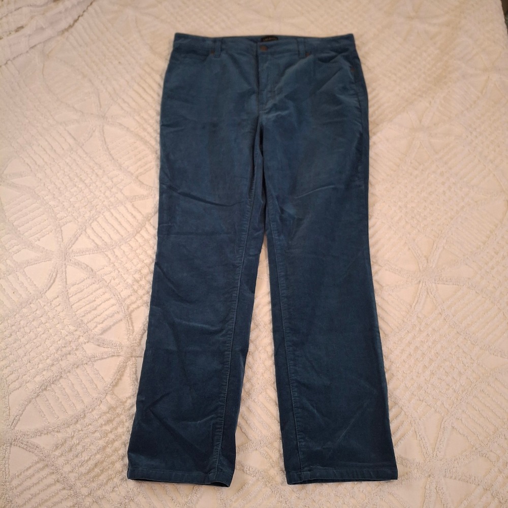 Talbots Women 14P Corduroy Straight Leg Pant Teal Blue Stretch Cotton Petite
